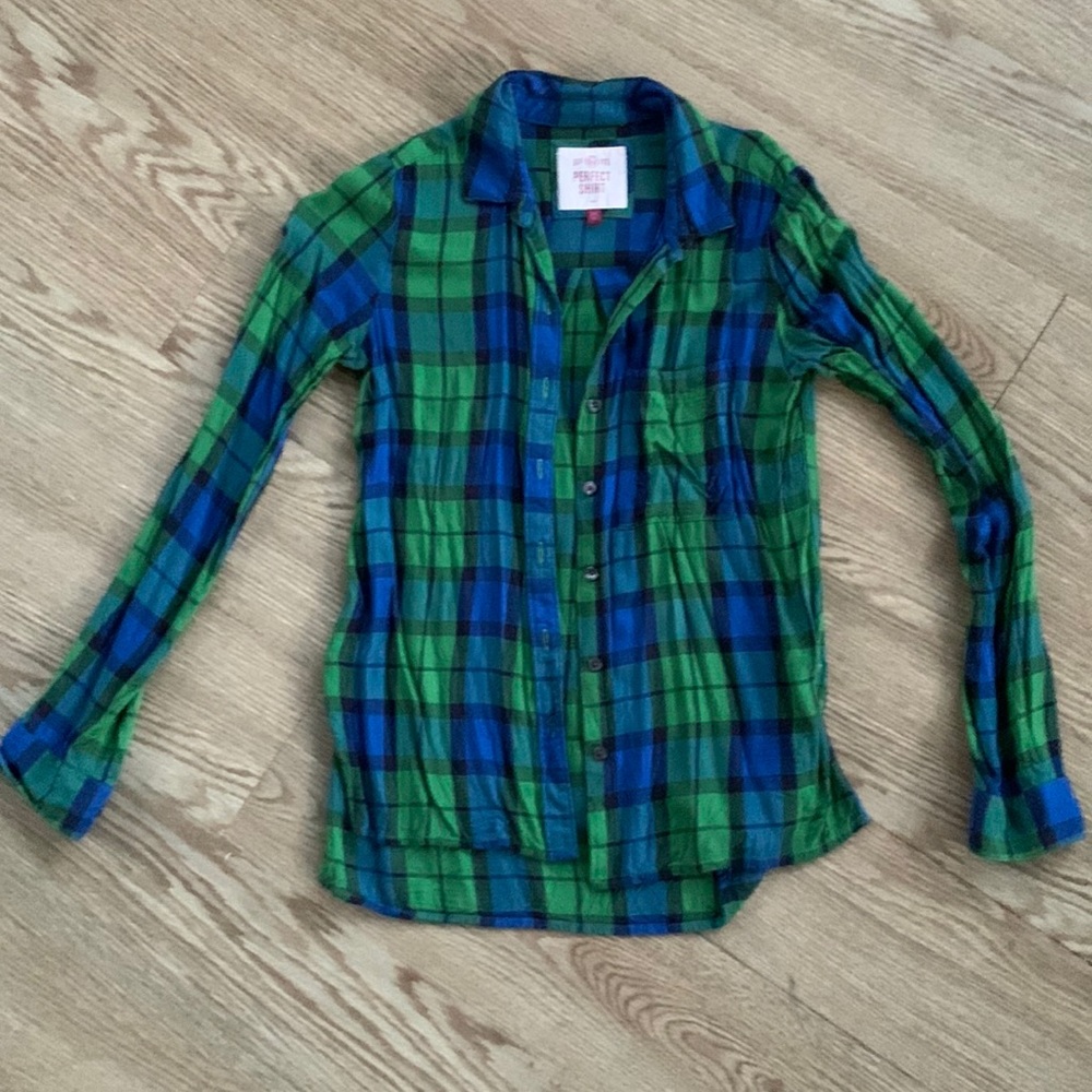 Green and blue plaid/flannel shirt